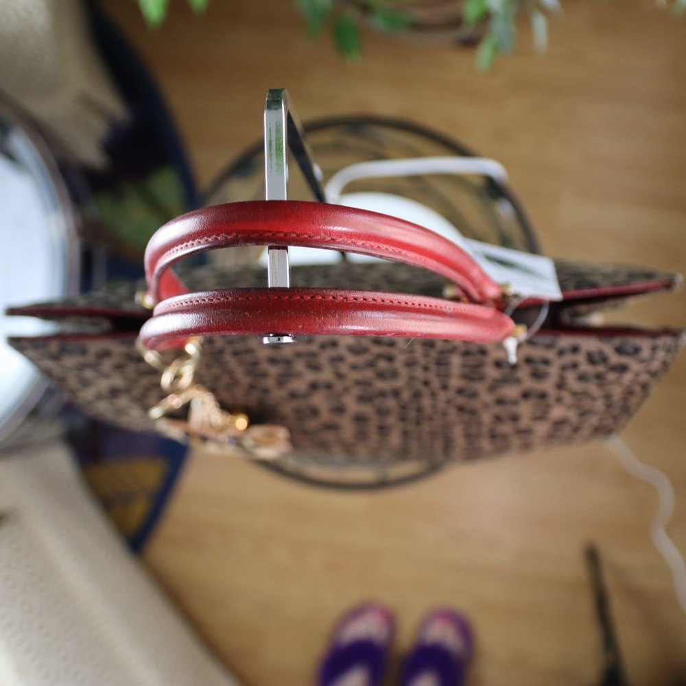 Coa-Fendi Leopard Print Canvas With Red Leather T… - image 2